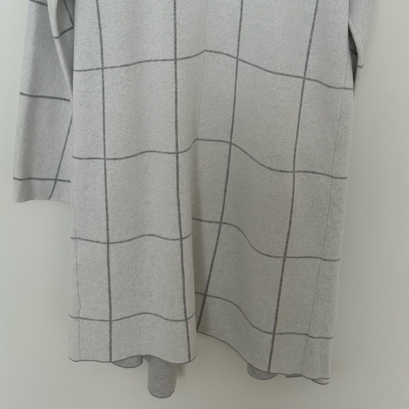Eileen Fisher Windowpane Graphic Angled Front Cotton Silk Cardigan - Picture 9 of 11
